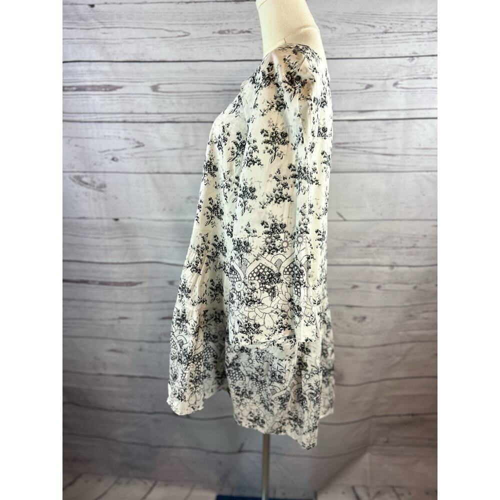 Ellos Babydoll Tunic Blouse Womens 1X White Black Floral 100% Cotton NWT - Picture 3 of 6